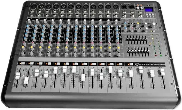 Rockville RPM1470 14 Channel 6000w Powered Mixer w/USB, Effects/14 XDR2 Mic Pres,Black