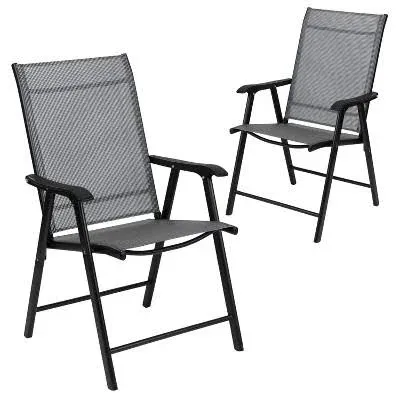 Emma + Oliver Outdoor Folding Patio Sling Chair Portable Chair (2 Pack)