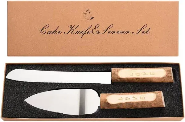 Rustic Wedding Cake Knife and Server Set Natural Wood Handle Cake Cutting Set...