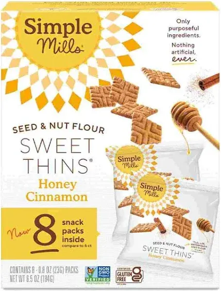 (3 pack) Simple Mills Seed and Nut Flour Sweet Thins, Honey Cinnamon, Gluten-Free, 4.25 oz