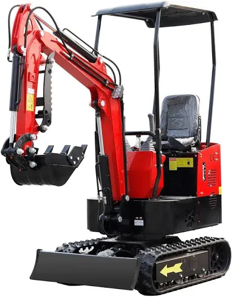 Mini Digger Hydraulic- 1 Ton Crawler Excavator with Bucket Hydraulic Thumb Clip, 13.5 hp EPA Engine Trencher Digger Machine for Construction Works, Garden, Farms, Roads (Red, Yellow Colors are Random)