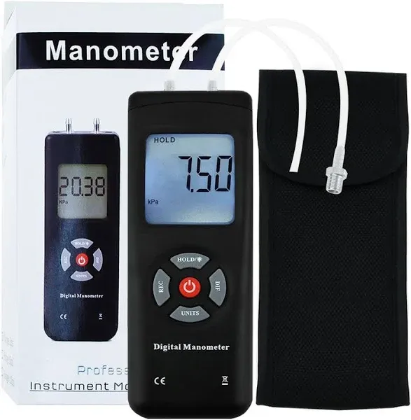 Digital Manometer, Handheld Air Pressure Meter, Dual-Port Manometer HVAC Gas ...