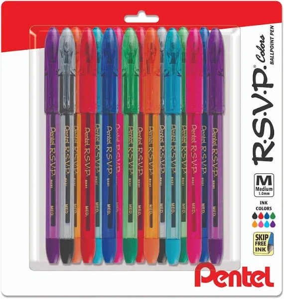 Pentel RSVP Medium Point Pens - Ballpoint - 1.0 mm - Clear Barrel - Assorted ...