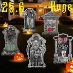 DIY Halloween Tombstone Set, 25.6inch Halloween Yard Sign 5 Pack Large Tombstones for Graves Halloween Gravestone With metal Stakes Halloween Outdoor Decor Waterproof