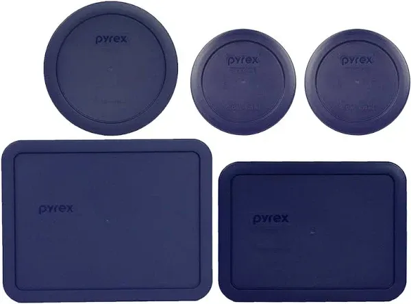 Pyrex (2) 7200-PC 2 Cup, (1) 7201-PC 4 Cup, (1) 7210-PC 3 Cup, and (1) 7211-PC 6 Cup Cadet Blue Plastic Storage Lids, Made in USA