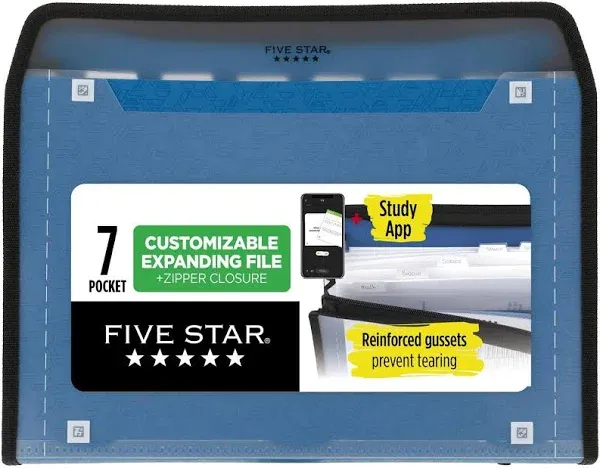 Five Star Expanding File, 7-Pocket Expandable Filing Folder, Zipper Closure Teal