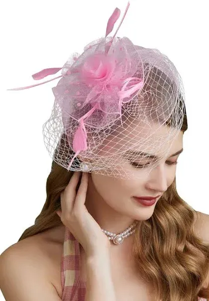 Fascinators Hats 20s 50s Hat Pillbox Hat Cocktail Tea Party Headwear with Vei...