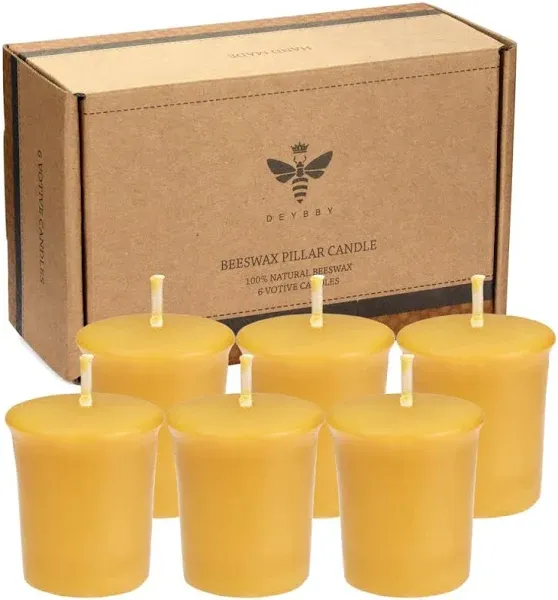 Six (6) Solid Beeswax Votive Candles in Natural Wax - Hand Poured in The USA - Each Votive Measures Approx. 1 3/8" Wide by 2" Tall - 100% Natural Beeswax Candles by Toadily Handmade