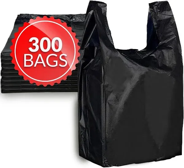 300 ct, PLASTIC  SHOPPING BAGS,GROCERY STORE BAGS, BLACK,SMALL, size 1/9.