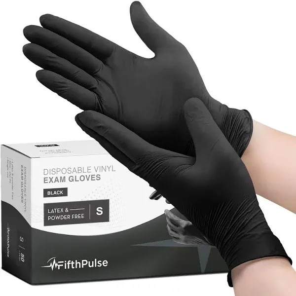 FifthPulse Black Vinyl Disposable Gloves - Powder and Latex Free Medical Exam Gloves