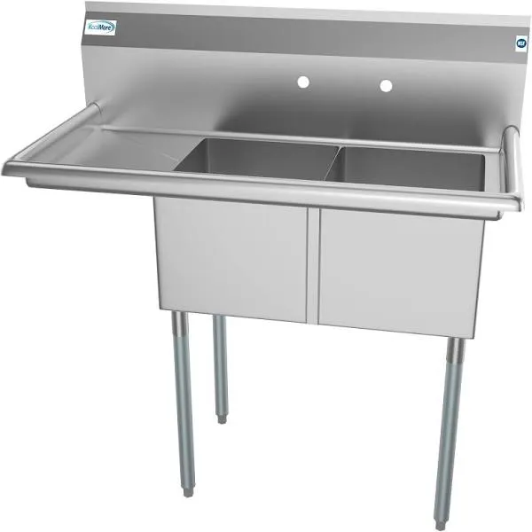 Koolmore SB141611-12L3 2 Compartment Stainless Steel Commercial Kitchen Prep & Utility Sink with Drainboard - Bowl Size 14" x 16" x 11"