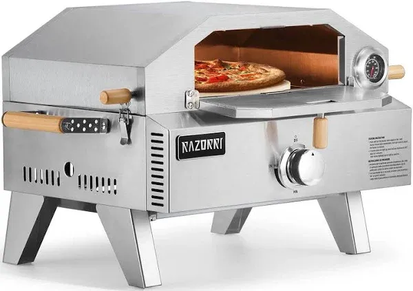 Razorri Portable Propane Pizza Oven and Grill with 13in Stone, Thermometer - For Camping, Patio Cooking, BBQ