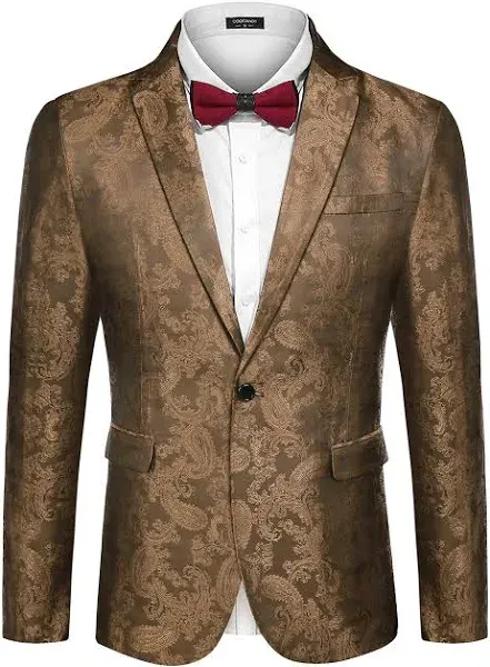 COOFANDY Men's Floral Tuxedo Jacket Paisley Notch Lapel Stylish Suit Blazer Jacket for Wedding