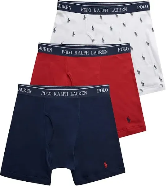 Polo Ralph Lauren Men's Classic Fit Cotton Boxer Briefs, Trunks & Long Leg Available (3 Pack)