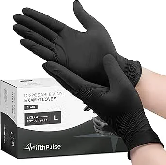 Black Vinyl Disposable Gloves X Large 50 Pack - Latex Free, Powder Free Medic...