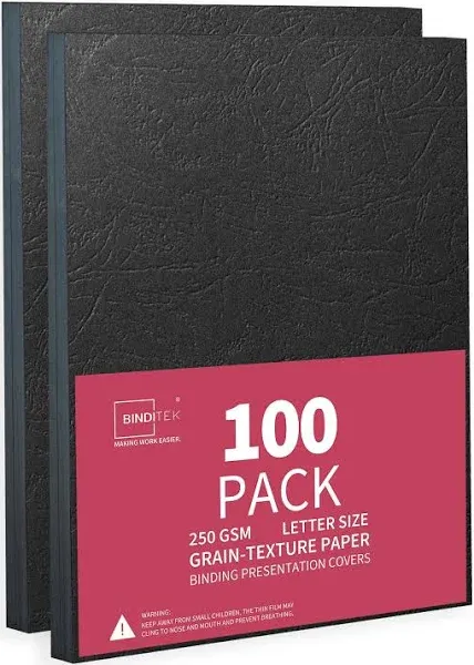 Binditek 100 Pack Grain Texture Paper Binding Presentation Covers