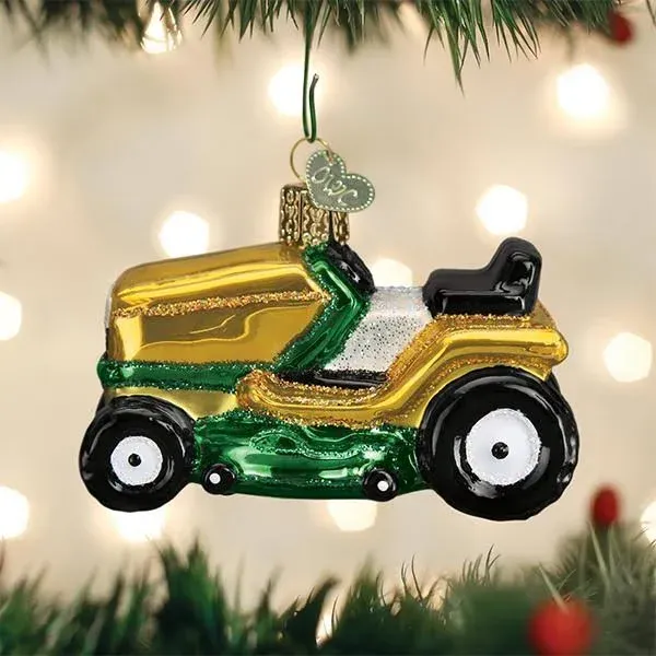 Old World Christmas Glass Blown Tree Ornament, Riding Lawn Mower (With OWC Gift Box)