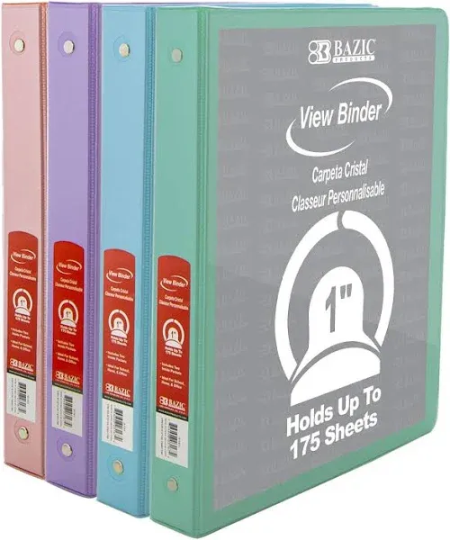 BAZIC 3 Ring Binder 1&#034; Economy View Binders Organizer - Pastel Color, round Ring