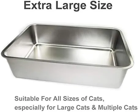 Extra Large Metal Cat Litter Box, Stainless Steel Durable Litter Pan for Larg...