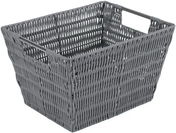 Simplify 12"x10"x8" Medium Woven Basket for Storage with Handles, Nursery, Playroom, Toys, Bedroom, Closet, Clothes, Office, Decorative Rattan Totes, Charcoal