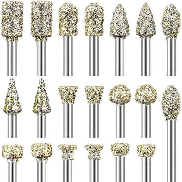 Diamond Grinding Burr Drill Bit, 20 PCS Diamond Burr Set with 1/8 Inch Shank 