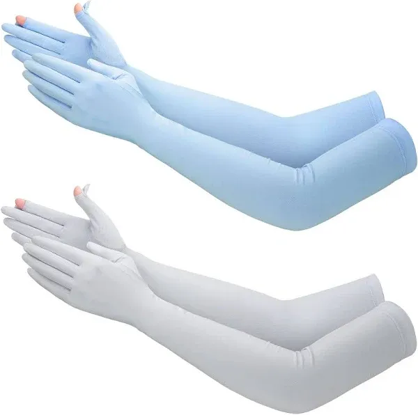 Jecery 2 Pairs UV Long Sun Gloves Women's Sunblock Driving Gloves Non Slip Full Finger Arm Sun Protective for Outdoor Sports