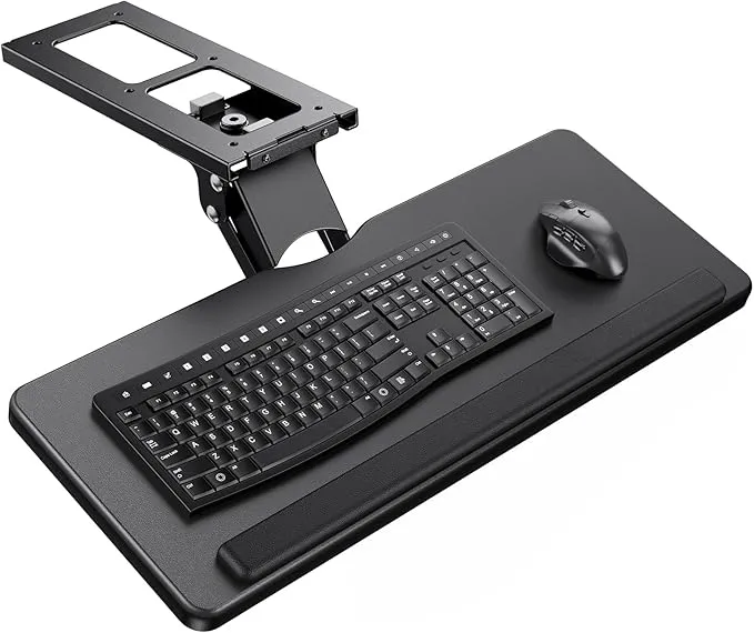 ErGear Keyboard Tray Under Desk, Height Adjustable Mouse & Keyboard Tray with Swivel & Tilt, Ergonomic Sliding KeyboardTray Slide Out for Typing, Black, 25"W x 9.8"D