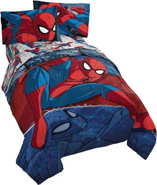 Jay Franco Marvel Spiderman Burst 4 Piece Twin Bed Set - Includes Reversible Comforter & Sheet Set - Bedding - Super Soft Fade Resistant Microfiber - (Official Marvel Product)