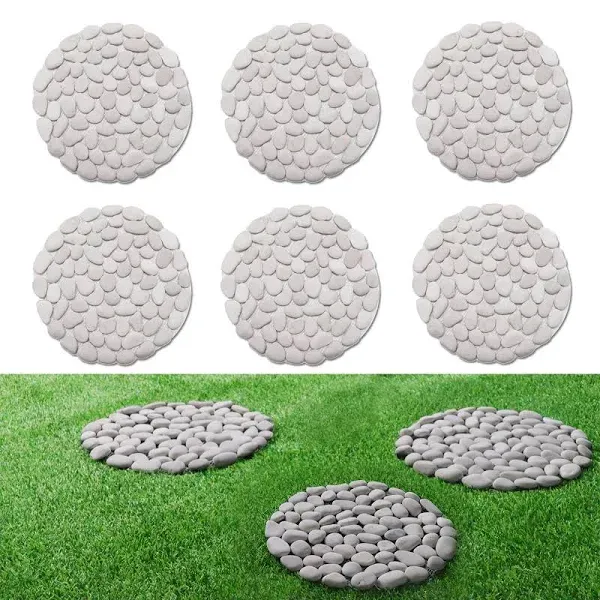 12 inch River Rock Stepping Stone - Diamater Pavers for Outdoor Garden Walkway, Landscaping - Polished Pebble Step Stones for Patio Yard Lawn Pathway, Set of 6 (Roundness,White)