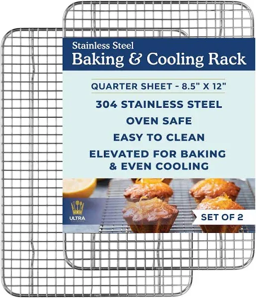 Cooling Baking & Roasting Racks for Quarter Sheet Size Pans - 100% Stainless Steel Wire Racks for Cooking - Dishwasher & Oven Safe, Rust Resis