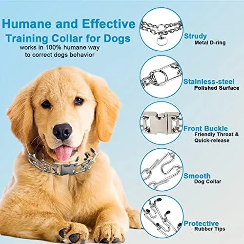 Prong Pinch Collar for Dogs, Adjustable Training Collar with Quick Release Buckle for Small Medium Large Dogs(Packed with Two Extra Links) (M/L(18-23" Neck, 3.00mm))