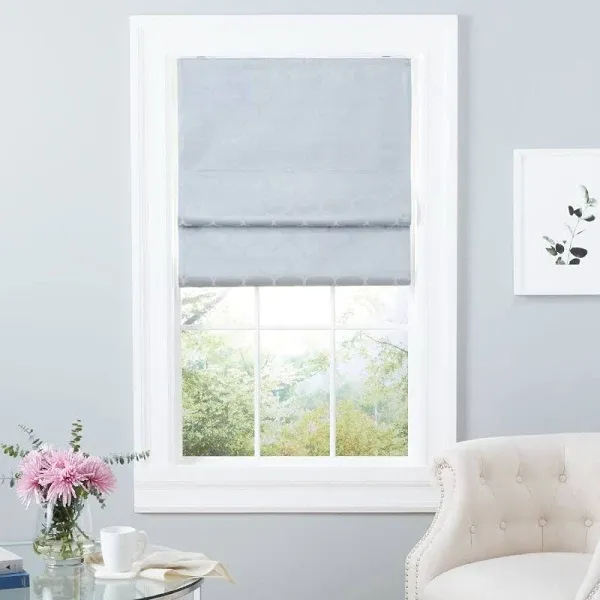 EXCLUSIVE HOME Montague Indigo Cordless Total Blackout Polyester Roman Shade 27 in. W x 64 in. L YO014897DSEHB1 A426