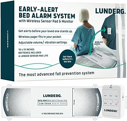 Lunderg Early Alert Bed Alarm for Elderly Adults Wireless Bed Sensor Pad & Pager