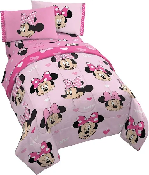 Jay Franco Disney Minnie Mouse Hearts N Love 5 Piece Full Size Bed Set - incl...