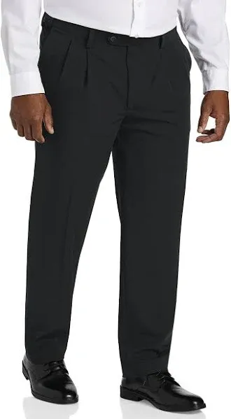 Oak Hill by DXL Men's Big and Tall Easy Stretch Pleated Dress Pants Black 64 x 32