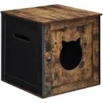 Feandrea Cat Litter Box Furniture, Hidden Litter Box Enclosure Cabinet with Single Door, Indoor Cat House, End Table, Nightstand, Rustic Brown and Black UPCL004X02