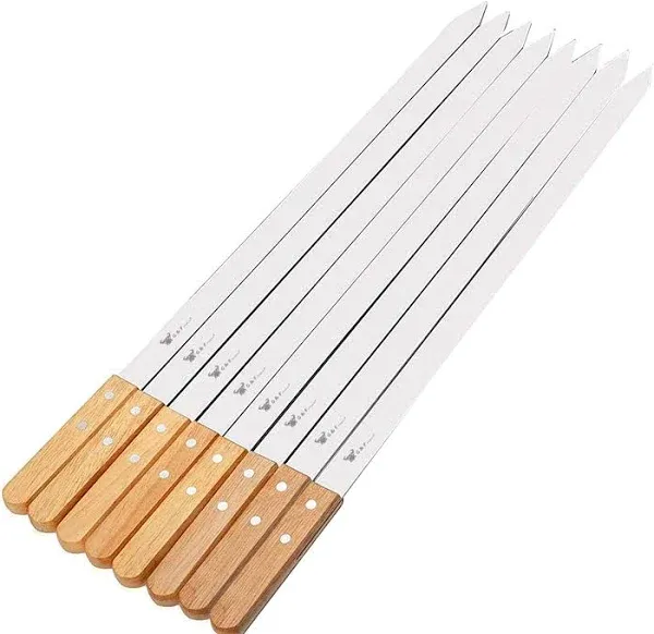 25619 2020 23 Inch Long 5/8 Inch Wide 2mm Thin Stainless Steel BBQ Skewer 8 P...