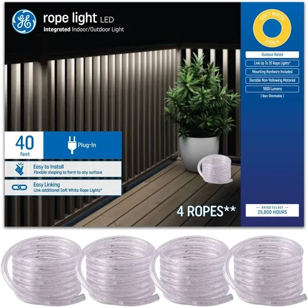 Ge Rope Light Soft White LED Outdoor Rated Plug-In Light Fixture