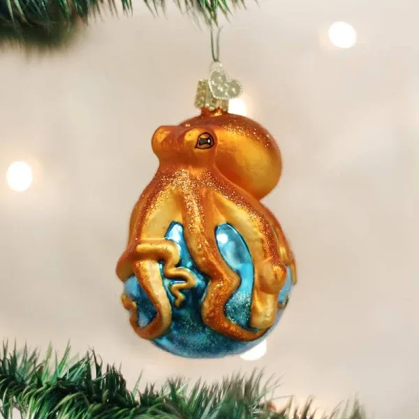 Old World Christmas Ocean Animal Octopus with Glitter Christmas Ornament Glass