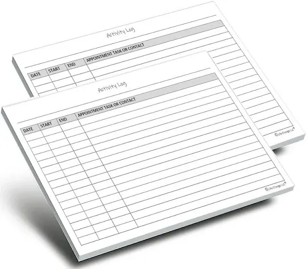 Activity Log Notepads(2 Pack, 50 Pages Each) Pad Planners to List A Task, Action or Contact. A Versatile Work Tool to Track Time & Office