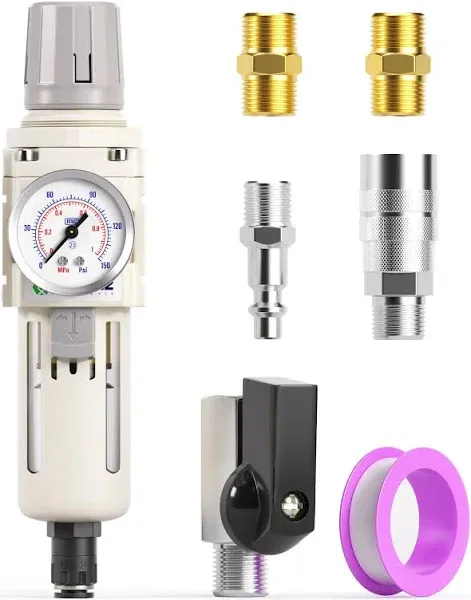 TAILONZ PNEUMATIC 1/4 Inch NPT Air Filter Pressure Regulator Water/Oil Trap Separator Combo,Air Tool Compressor Filter