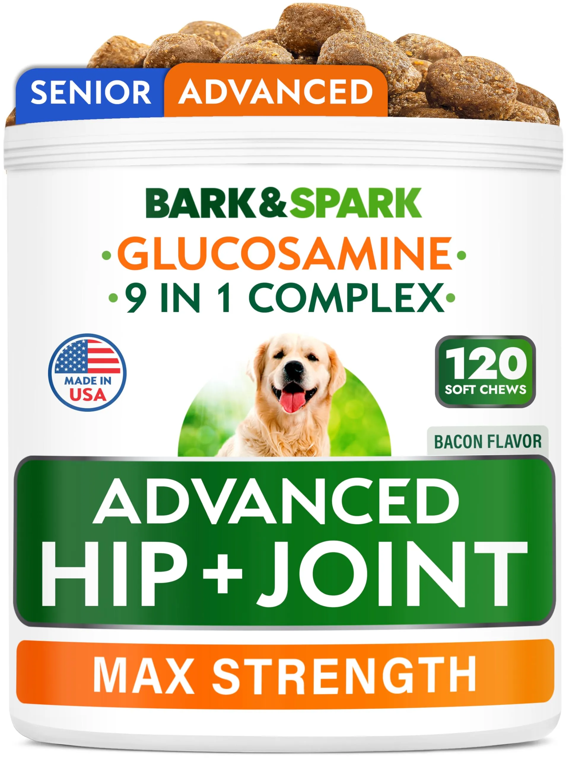 Senior Advanced Glucosamine Chondroitin for Dogs, Hip Joint Pain Relief Pills