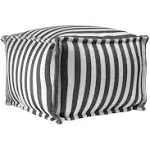 Striped Indoor/Outdoor Filled Ottoman Gray Square Pouf