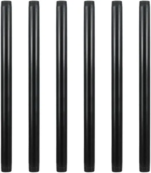 6 Pack 1/2&#034; × 10&#034; Pre-Cut Black Metal Pipe Industrial Steel Fits Standard Hal...