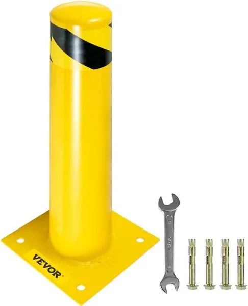 VEVOR Safety Bollard, 36 Inch Height Bollard Post, 5.5 Inch Diameter Steel Pipe Safety Bollard Post, Yellow Steel Bollard, Steel Safety Bollard with 8 Anchor Bolts, Perfect for Traffic-Sensitive Area