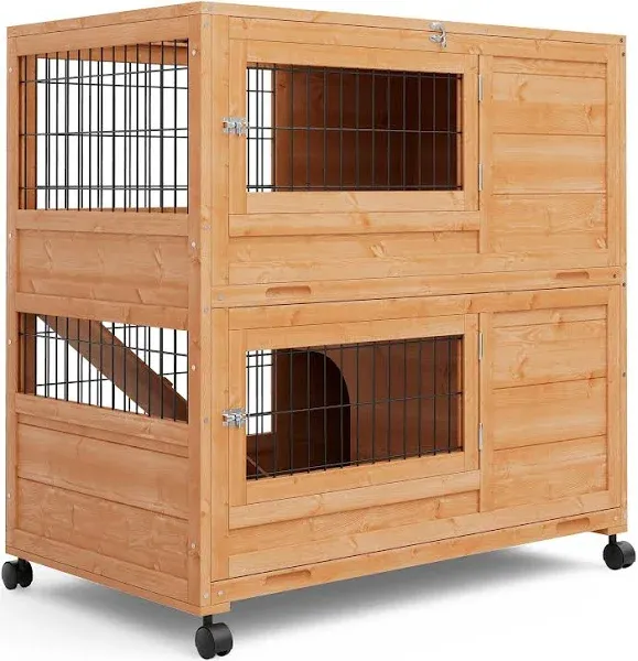 MoNiBloom Indoor Rabbit Hutch with 2 Deeper No Leak Trays &amp; 4 Casters, 35.5 I...