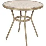 Flash Furniture Lourdes Indoor/Outdoor Commercial Bistro Table - Tempered Glass Top - PE Rattan - Natural Bamboo Print Aluminum Frame - 31.5" - Navy/White