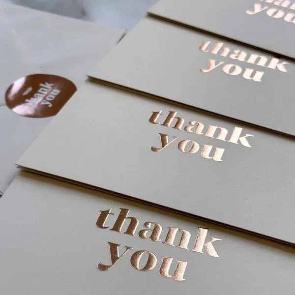 36 Thank You Cards With Envelopes and Stickers, Elegant Green Embossed Gold Foil