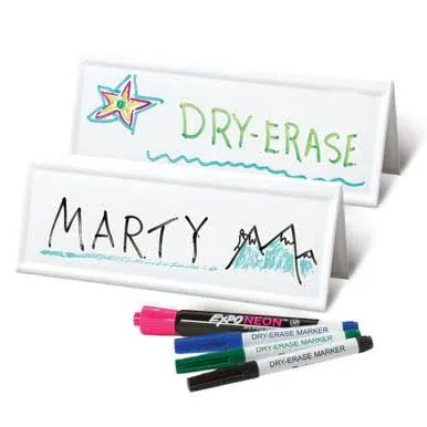 Trainers Warehouse Space-Saver Reusable Name Cards, White, Dry-Erase Tent, 8.75" x 3" (10)