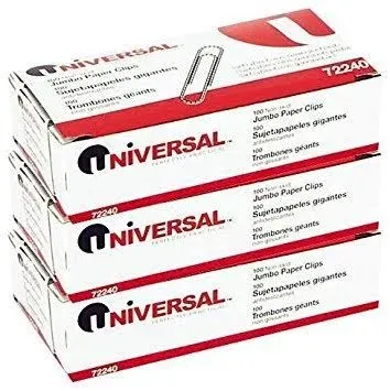 Universal Nonskid Paper Clips, Wire, Jumbo, Silver-100 Count (10 Boxes)